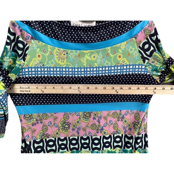 Sara Campbell Dress Womens M Blue Multi Polka Dot Floral Boat Neck Boho Retro - Picture 4 of 11